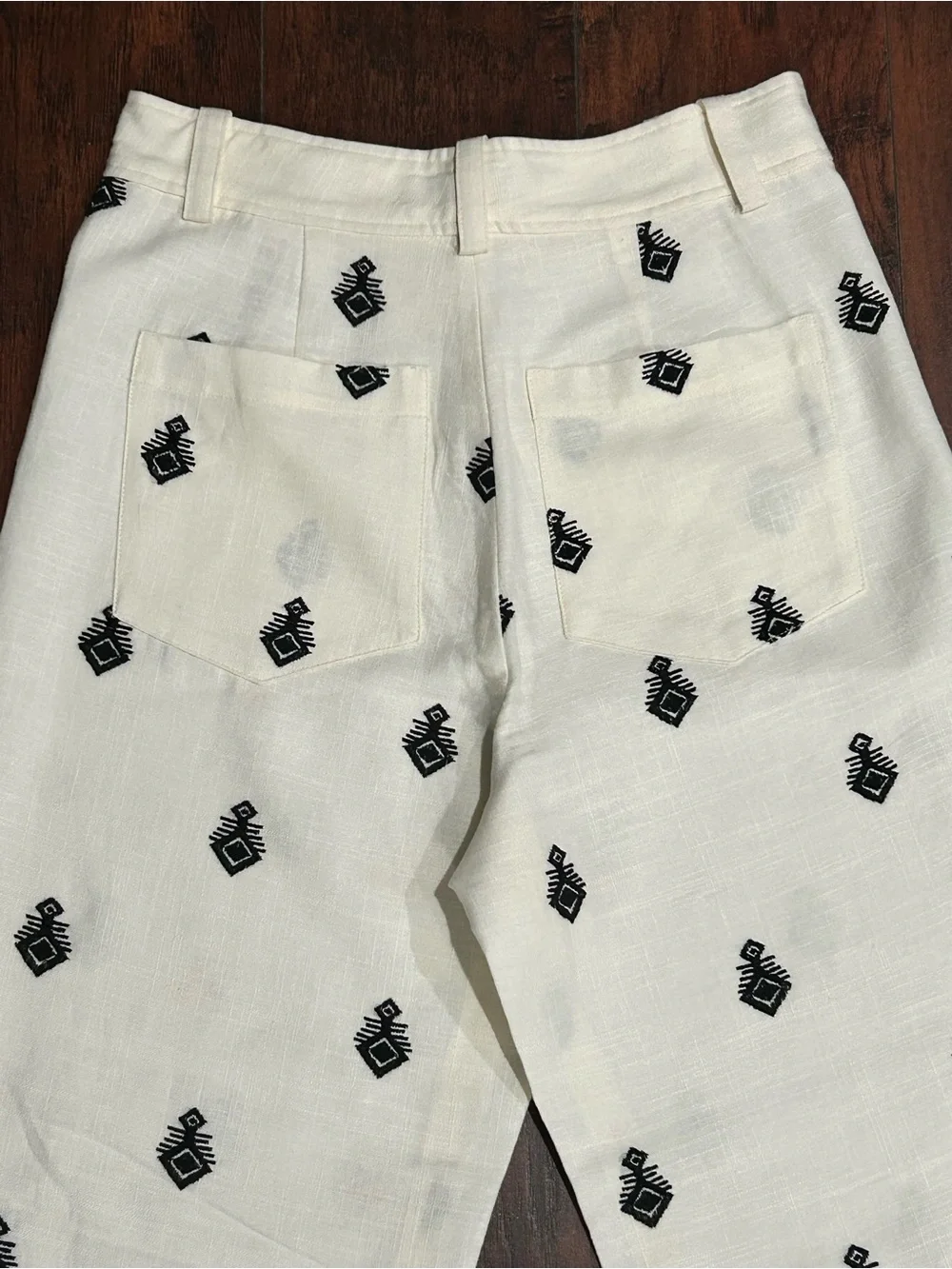 ZARA ZW COLLECTION Embroidered Linen Wide-Leg Pants